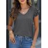 imagePRETTYGARDEN Summer Tops for Women 2025 Spring Trendy Fashion Clothes Casual Ruffle V Neck Short Sleeve Shirts BlousesDark Grey
