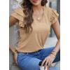 imagePRETTYGARDEN Summer Tops for Women 2025 Spring Trendy Fashion Clothes Casual Ruffle V Neck Short Sleeve Shirts BlousesKhaki