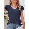 imagePRETTYGARDEN Summer Tops for Women 2025 Spring Trendy Fashion Clothes Casual Ruffle V Neck Short Sleeve Shirts BlousesNavy