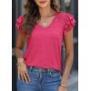 imagePRETTYGARDEN Summer Tops for Women 2025 Spring Trendy Fashion Clothes Casual Ruffle V Neck Short Sleeve Shirts BlousesRose Red