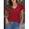 imagePRETTYGARDEN Summer Tops for Women 2025 Spring Trendy Fashion Clothes Casual Ruffle V Neck Short Sleeve Shirts BlousesWine Red