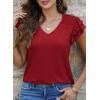 imagePRETTYGARDEN Summer Tops for Women 2025 Spring Trendy Fashion Clothes Casual Ruffle V Neck Short Sleeve Shirts BlousesWine Red