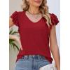 imagePRETTYGARDEN Summer Tops for Women 2025 Spring Trendy Fashion Clothes Casual Ruffle V Neck Short Sleeve Shirts BlousesWine Red