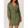 imagePRETTYGARDEN Sweater Dresses for Women 2025 Trendy Long Sleeve Button Down Short Mini Fall Winter DressArmy Green