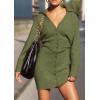 imagePRETTYGARDEN Sweater Dresses for Women 2025 Trendy Long Sleeve Button Down Short Mini Fall Winter DressArmy Green