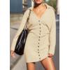 imagePRETTYGARDEN Sweater Dresses for Women 2025 Trendy Long Sleeve Button Down Short Mini Fall Winter DressBeige