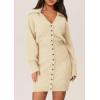 imagePRETTYGARDEN Sweater Dresses for Women 2025 Trendy Long Sleeve Button Down Short Mini Fall Winter DressBeige