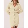 imagePRETTYGARDEN Sweater Dresses for Women 2025 Trendy Long Sleeve Button Down Short Mini Fall Winter DressBeige