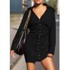 imagePRETTYGARDEN Sweater Dresses for Women 2025 Trendy Long Sleeve Button Down Short Mini Fall Winter DressBlack