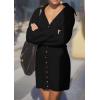 imagePRETTYGARDEN Sweater Dresses for Women 2025 Trendy Long Sleeve Button Down Short Mini Fall Winter DressBlack