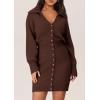 imagePRETTYGARDEN Sweater Dresses for Women 2025 Trendy Long Sleeve Button Down Short Mini Fall Winter DressCoffee