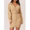 imagePRETTYGARDEN Sweater Dresses for Women 2025 Trendy Long Sleeve Button Down Short Mini Fall Winter DressKhaki