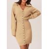 imagePRETTYGARDEN Sweater Dresses for Women 2025 Trendy Long Sleeve Button Down Short Mini Fall Winter DressKhaki