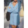 imagePRETTYGARDEN Sweater Dresses for Women 2025 Trendy Long Sleeve Button Down Short Mini Fall Winter DressLight Blue
