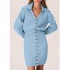 imagePRETTYGARDEN Sweater Dresses for Women 2025 Trendy Long Sleeve Button Down Short Mini Fall Winter DressLight Blue