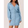 imagePRETTYGARDEN Sweater Dresses for Women 2025 Trendy Long Sleeve Button Down Short Mini Fall Winter DressLight Blue