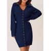 imagePRETTYGARDEN Sweater Dresses for Women 2025 Trendy Long Sleeve Button Down Short Mini Fall Winter DressNavy