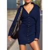 imagePRETTYGARDEN Sweater Dresses for Women 2025 Trendy Long Sleeve Button Down Short Mini Fall Winter DressNavy