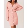 imagePRETTYGARDEN Sweater Dresses for Women 2025 Trendy Long Sleeve Button Down Short Mini Fall Winter DressPink