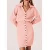 imagePRETTYGARDEN Sweater Dresses for Women 2025 Trendy Long Sleeve Button Down Short Mini Fall Winter DressPink