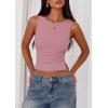 imagePRETTYGARDEN Women Going Out Tops Summer Clothes 2025 Trendy Split Hem Ruched Sleeveless Shirt Cute Y2K Tank TopGrey Pink