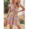 imagePRETTYGARDEN Women Summer Short Dress 2025 Casual V Neck Short Sleeve Tiered Bow Mini Sun Dresses Beach Vacation SundressFloral Orange
