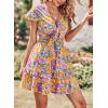 imagePRETTYGARDEN Women Summer Short Dress 2025 Casual V Neck Short Sleeve Tiered Bow Mini Sun Dresses Beach Vacation SundressFloral Orange