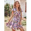 imagePRETTYGARDEN Women Summer Short Dress 2025 Casual V Neck Short Sleeve Tiered Bow Mini Sun Dresses Beach Vacation SundressFloral Purple