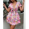 imagePRETTYGARDEN Women Summer Short Dress 2025 Casual V Neck Short Sleeve Tiered Bow Mini Sun Dresses Beach Vacation SundressFloral White
