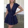 imagePRETTYGARDEN Women Summer Short Dress 2025 Casual V Neck Short Sleeve Tiered Bow Mini Sun Dresses Beach Vacation SundressNavy