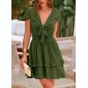 imagePRETTYGARDEN Women Summer Short Dress 2025 Casual V Neck Short Sleeve Tiered Bow Mini Sun Dresses Beach Vacation SundressOlive Green