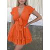 imagePRETTYGARDEN Women Summer Short Dress 2025 Casual V Neck Short Sleeve Tiered Bow Mini Sun Dresses Beach Vacation SundressOrange