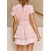 imagePRETTYGARDEN Women Summer Short Dress 2025 Casual V Neck Short Sleeve Tiered Bow Mini Sun Dresses Beach Vacation SundressPink