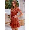 imagePRETTYGARDEN Women Summer Short Dress 2025 Casual V Neck Short Sleeve Tiered Bow Mini Sun Dresses Beach Vacation SundressRust Red