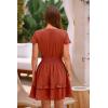 imagePRETTYGARDEN Women Summer Short Dress 2025 Casual V Neck Short Sleeve Tiered Bow Mini Sun Dresses Beach Vacation SundressRust Red