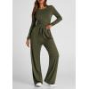 imagePRETTYGARDEN Womens 2 Piece Outfits Fall Tracksuits Long Sleeve Crop Tops Wide Leg Pants Spring Matching Lounge Travel SetsArmy Green