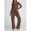 imagePRETTYGARDEN Womens 2 Piece Outfits Fall Tracksuits Long Sleeve Crop Tops Wide Leg Pants Spring Matching Lounge Travel SetsBrown