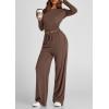 imagePRETTYGARDEN Womens 2 Piece Outfits Fall Tracksuits Long Sleeve Crop Tops Wide Leg Pants Spring Matching Lounge Travel SetsBrown