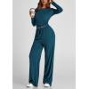 imagePRETTYGARDEN Womens 2 Piece Outfits Fall Tracksuits Long Sleeve Crop Tops Wide Leg Pants Spring Matching Lounge Travel SetsDark Blue