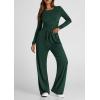 imagePRETTYGARDEN Womens 2 Piece Outfits Fall Tracksuits Long Sleeve Crop Tops Wide Leg Pants Spring Matching Lounge Travel SetsDark Green
