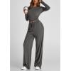 imagePRETTYGARDEN Womens 2 Piece Outfits Fall Tracksuits Long Sleeve Crop Tops Wide Leg Pants Spring Matching Lounge Travel SetsDark Grey