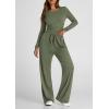 imagePRETTYGARDEN Womens 2 Piece Outfits Fall Tracksuits Long Sleeve Crop Tops Wide Leg Pants Spring Matching Lounge Travel SetsLight Army Green
