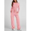 imagePRETTYGARDEN Womens 2 Piece Outfits Fall Tracksuits Long Sleeve Crop Tops Wide Leg Pants Spring Matching Lounge Travel SetsPink