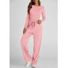 imagePRETTYGARDEN Womens 2 Piece Outfits Fall Tracksuits Long Sleeve Crop Tops Wide Leg Pants Spring Matching Lounge Travel SetsPink