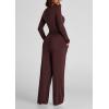 imagePRETTYGARDEN Womens 2 Piece Outfits Fall Tracksuits Long Sleeve Crop Tops Wide Leg Pants Spring Matching Lounge Travel SetsRed Brown