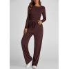 imagePRETTYGARDEN Womens 2 Piece Outfits Fall Tracksuits Long Sleeve Crop Tops Wide Leg Pants Spring Matching Lounge Travel SetsRed Brown