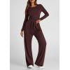imagePRETTYGARDEN Womens 2 Piece Outfits Fall Tracksuits Long Sleeve Crop Tops Wide Leg Pants Spring Matching Lounge Travel SetsRed Brown