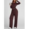 imagePRETTYGARDEN Womens 2 Piece Outfits Fall Tracksuits Long Sleeve Crop Tops Wide Leg Pants Spring Matching Lounge Travel SetsRed Brown