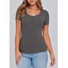 imagePRETTYGARDEN Womens 2025 Fall Summer Short Sleeve Tops Ribbed Henley Button Slim Fit Basic Casual T Shirts Blouse ClothingCharcoal