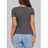 imagePRETTYGARDEN Womens 2025 Fall Summer Short Sleeve Tops Ribbed Henley Button Slim Fit Basic Casual T Shirts Blouse ClothingCharcoal